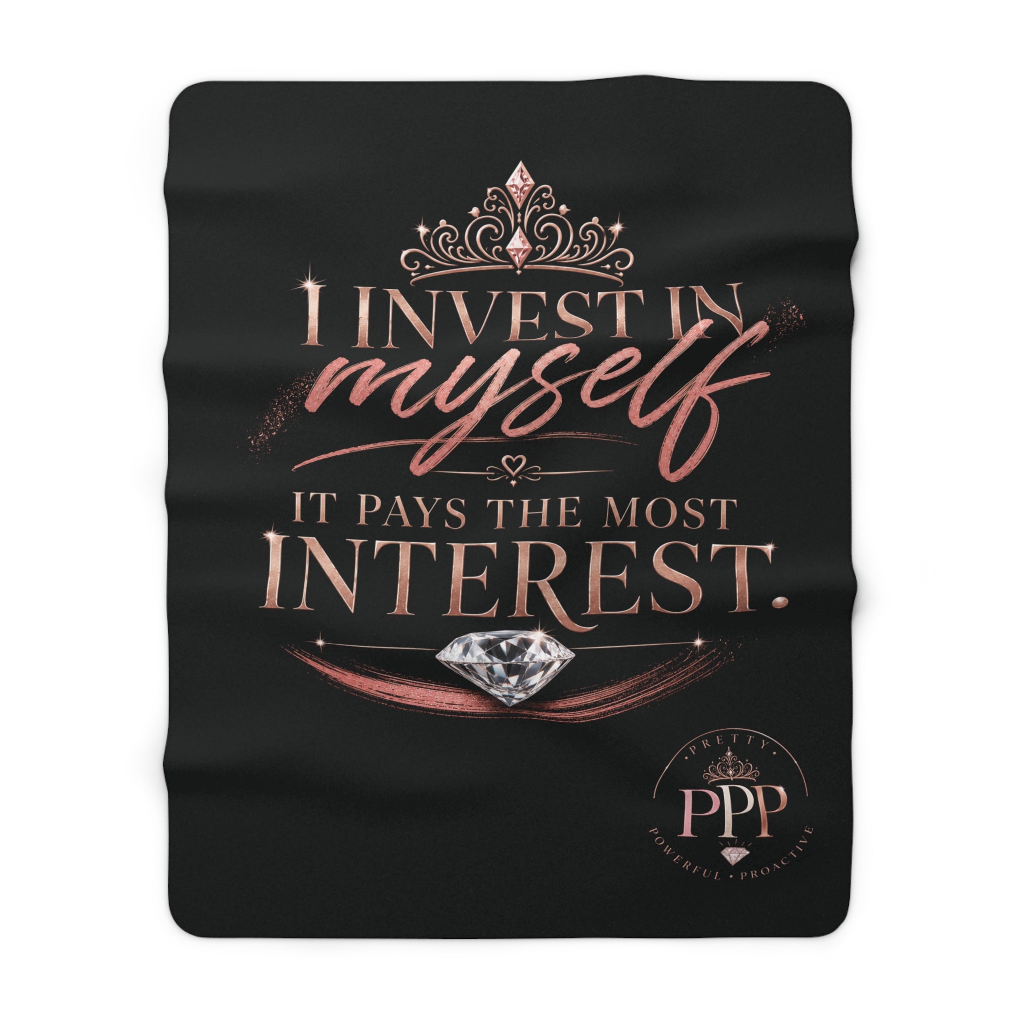 Invest in Yourself Sherpa Fleece Blanket | Motivational Quote, Pink Brushstroke|