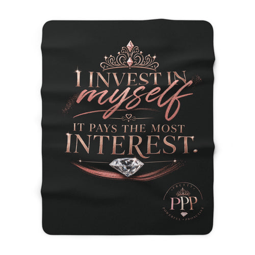Invest in Yourself Sherpa Fleece Blanket | Motivational Quote, Pink Brushstroke|