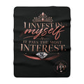 Invest in Yourself Sherpa Fleece Blanket | Motivational Quote, Pink Brushstroke|