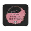 Invest in Yourself quote Mouse Pad | Motivational Desk Mat, Pink Brushstroke