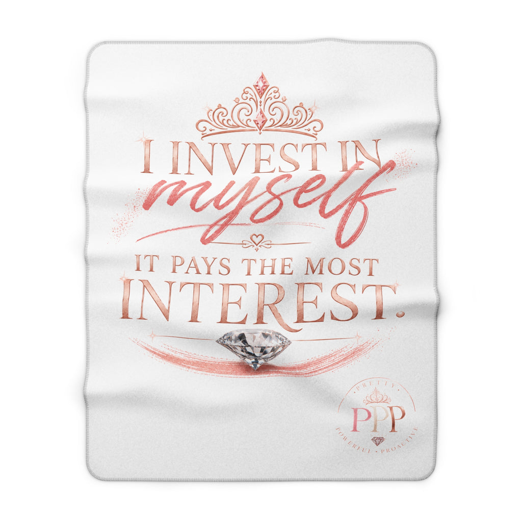 I Invest In Myself Quote Sherpa Fleece Blanket | Rose Gold Diamond Affirmation