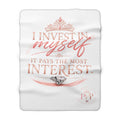 I Invest In Myself Quote Sherpa Fleece Blanket | Rose Gold Diamond Affirmation