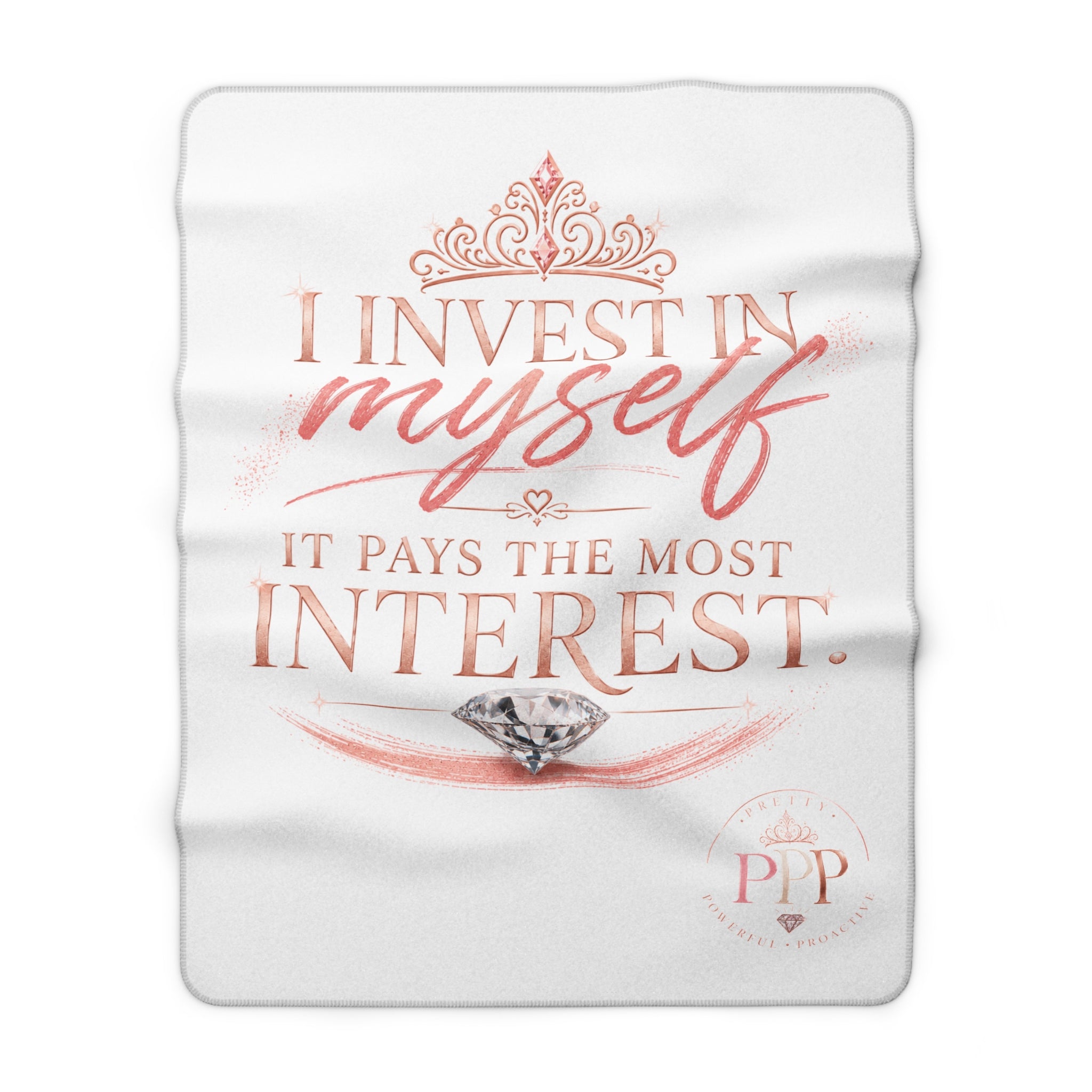 I Invest In Myself Quote Sherpa Fleece Blanket | Rose Gold Diamond Affirmation