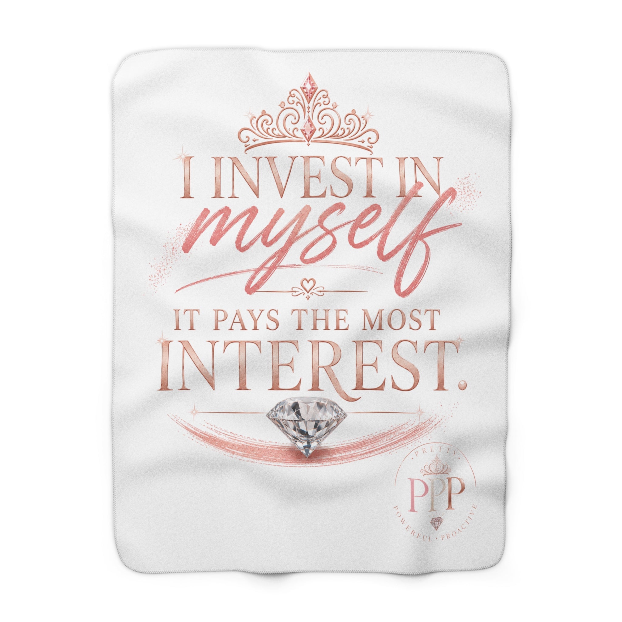 I Invest In Myself Quote Sherpa Fleece Blanket | Rose Gold Diamond Affirmation