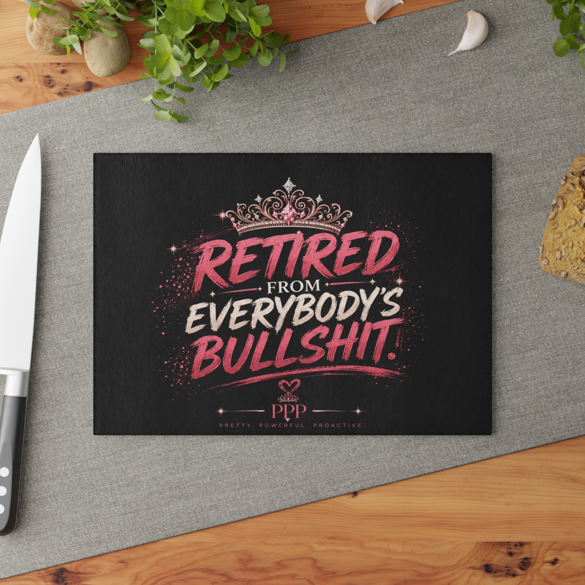 Retired From Everybody's Bullshit Glass Cutting Board | Humorous Retirement Kitchen Decor